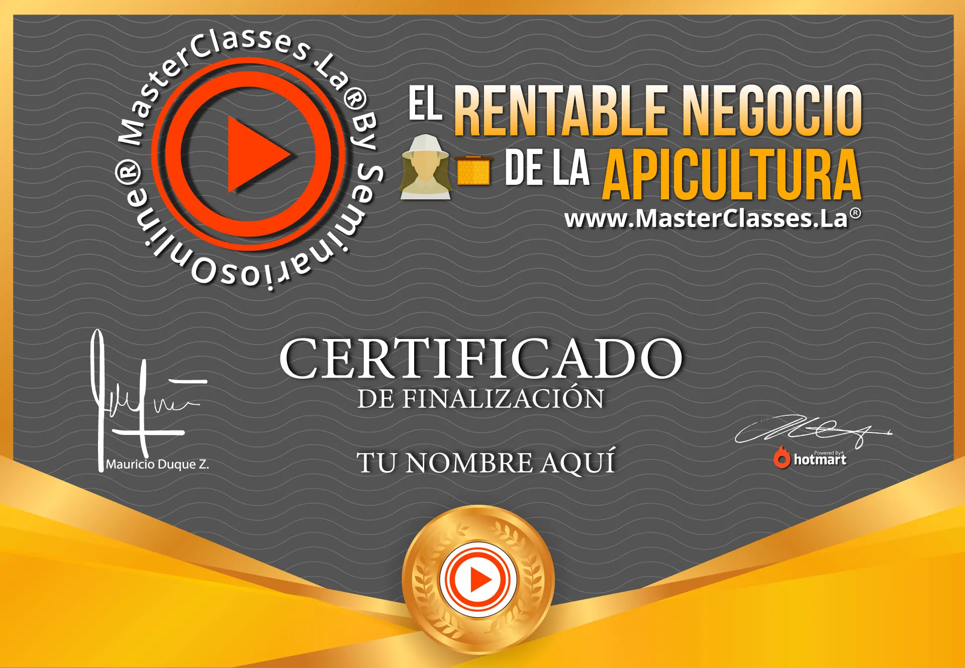 CERTIFICADO contenido El Rentable Negocio de la Apicultura