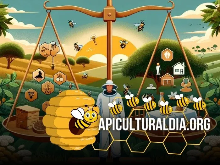 representación del equilibrio de la vida laboral de un apicultor vs su vida personal